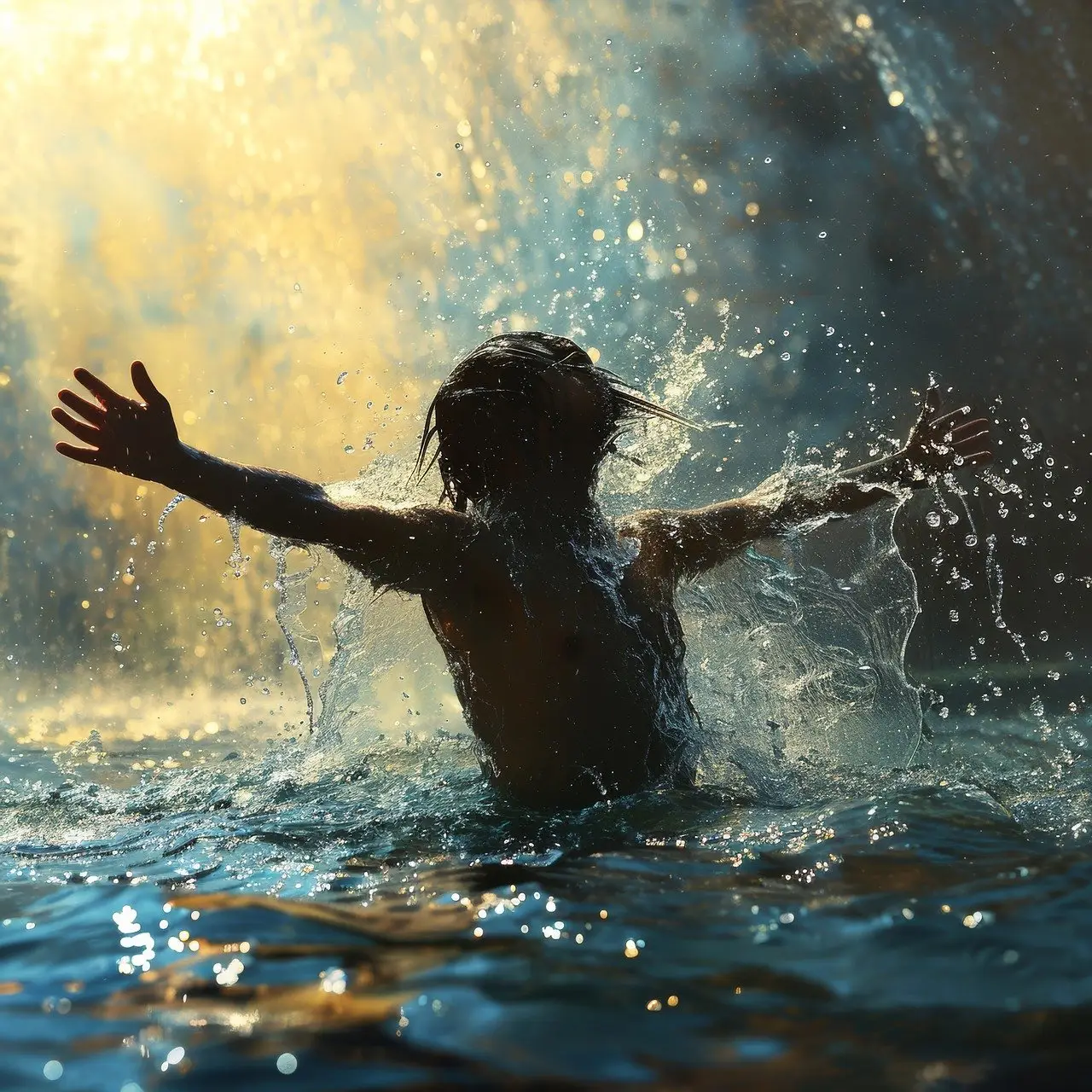 Boy coming out of the water