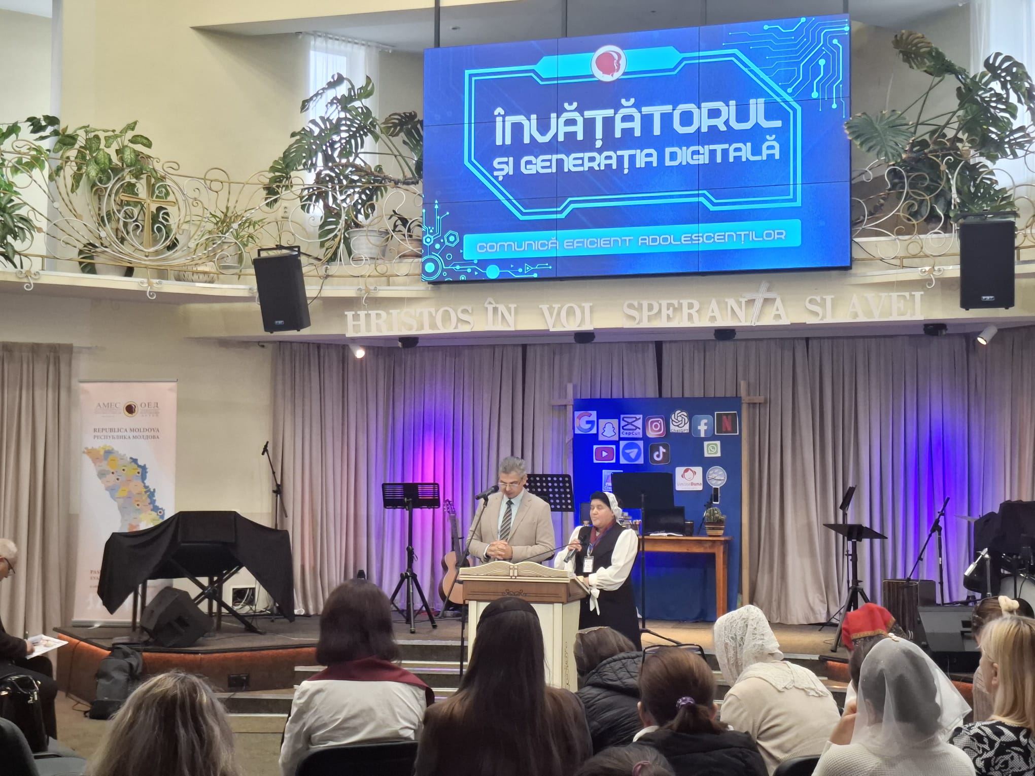 man and woman speaking